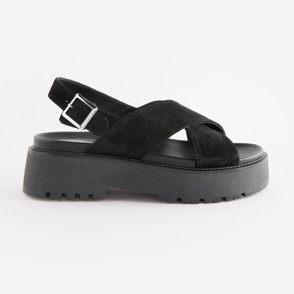 Leather Chunky Cross Strap Sandals black suede - Picture 3 of 15